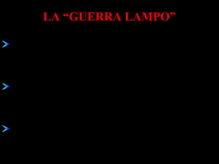 LA “GUERRA LAMPO”
Strategia di guerra veloce, con l’impiego
contemporaneo di carri armati e aerei
Le corazzate tedesche invasero la Danimarca e la
Norvegia
nel 1940 occuparono l’Olanda, il Belgio, il
Lussemburgo e la Francia.
 