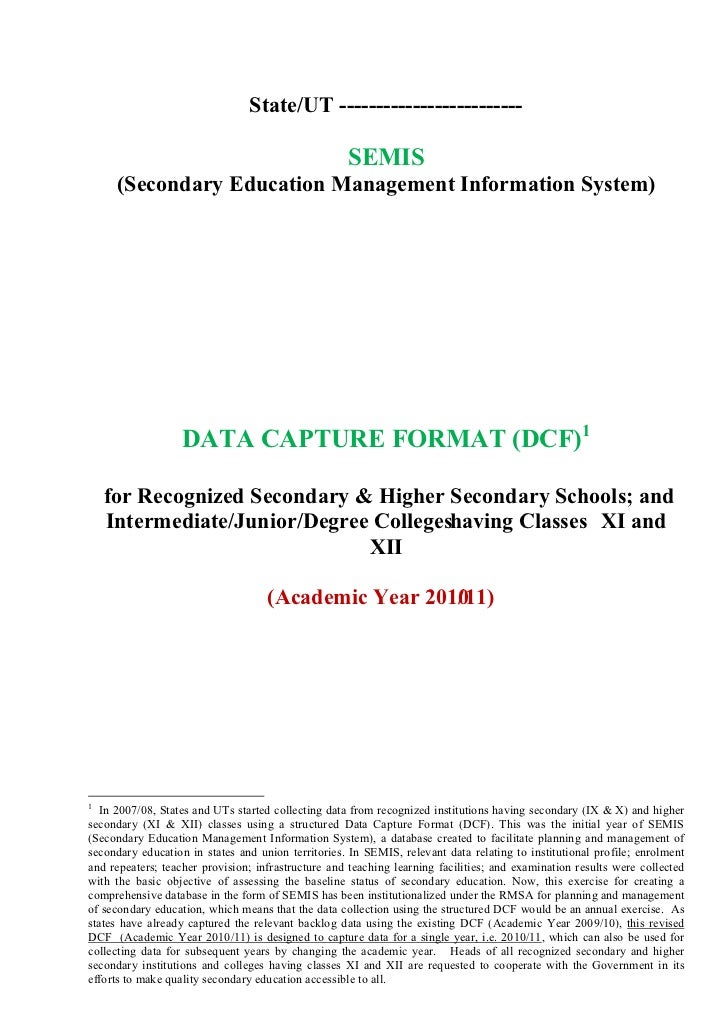 secondary education management information system data capture format capture format