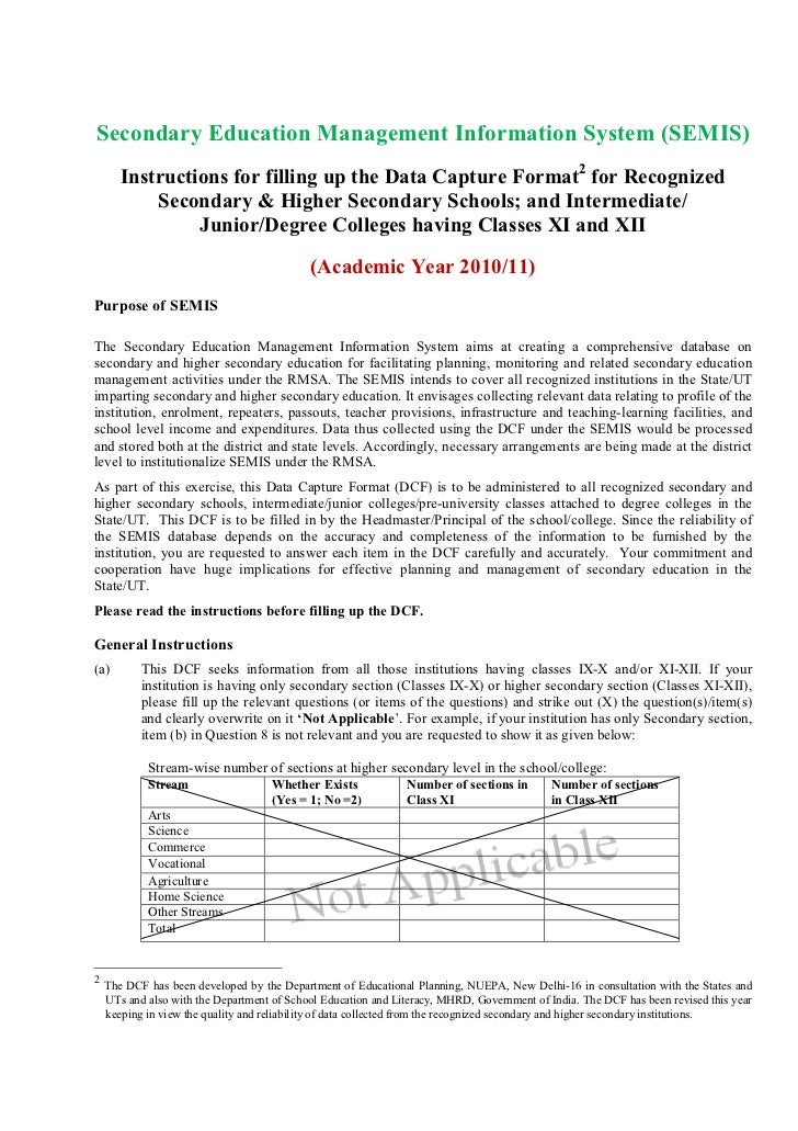secondary education management information system data capture format capture format