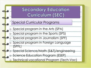 Secondary education curriculum