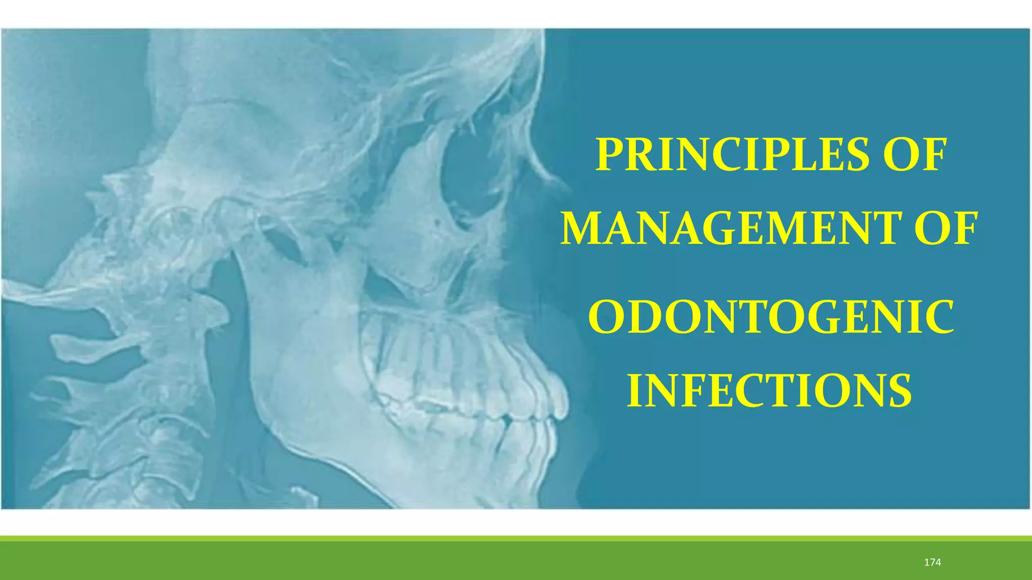PRINCIPLES OF
MANAGEMENT OF
ODONTOGENIC
INFECTIONS
174
 
