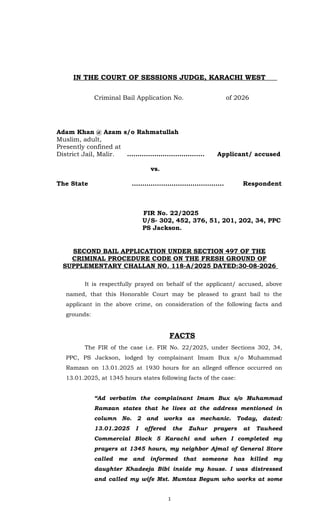 Criminal Bail Application Analysis: Adam Khan Case in Karachi West | DOC