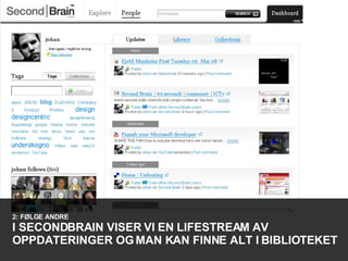 2: FØLGE ANDRE I SECONDBRAIN VISER VI EN LIFESTREAM AV OPPDATERINGER OG MAN KAN FINNE ALT I BIBLIOTEKET 