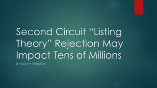 Second Circuit “Listing
Theory” Rejection May
Impact Tens of Millions
BY RALPH FERRARA
 