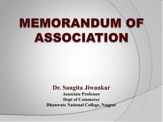 Dr. Sangita Jiwankar
Associate Professor
Dept of Commerce
Dhanwate National College, Nagpur
 