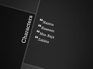 Characters Nazma Naseem Mrs. Raja Zakkia 