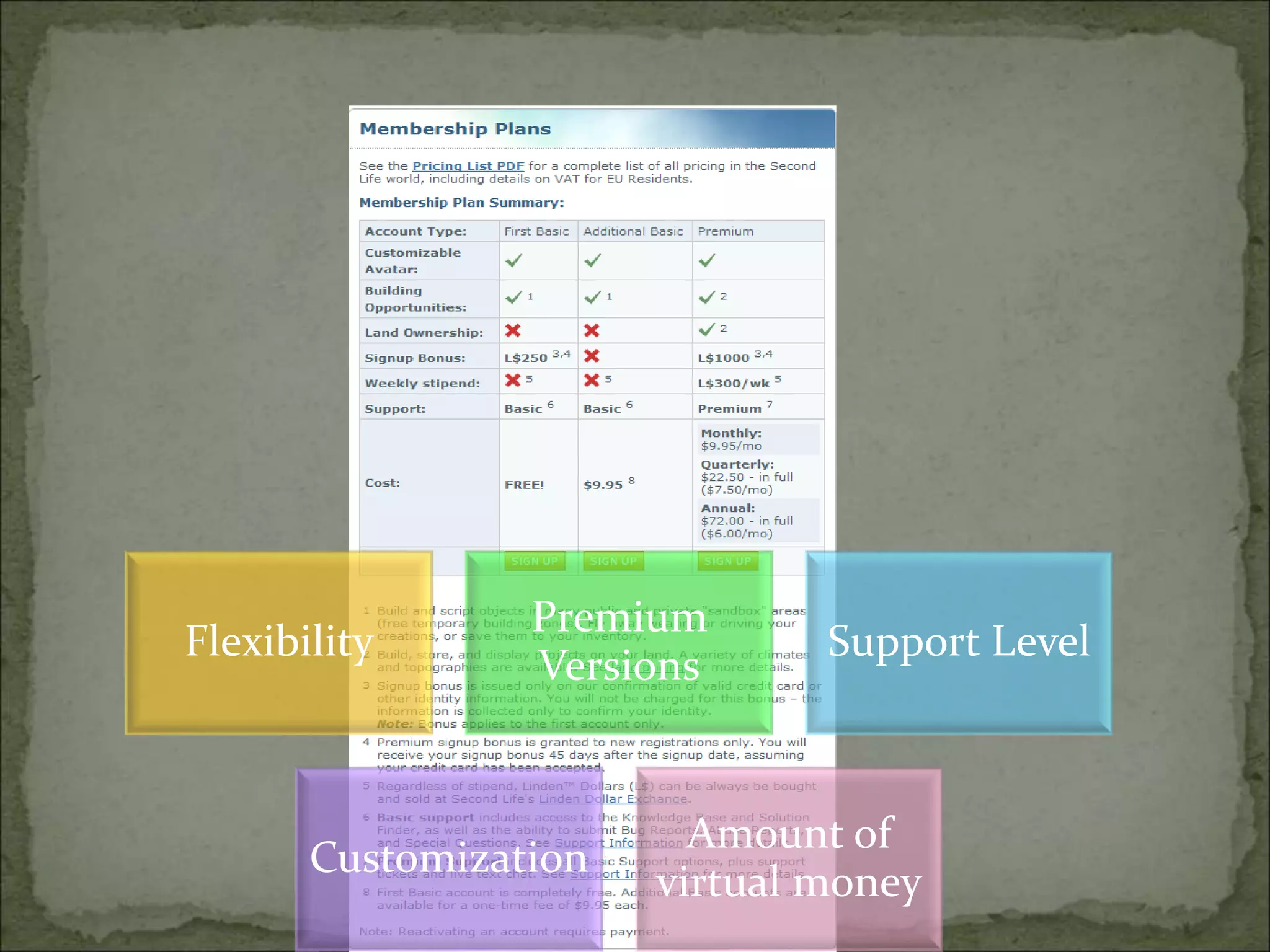 Flexibility
Premium
Versions
Support Level
Customization
Amount of
virtual money
 