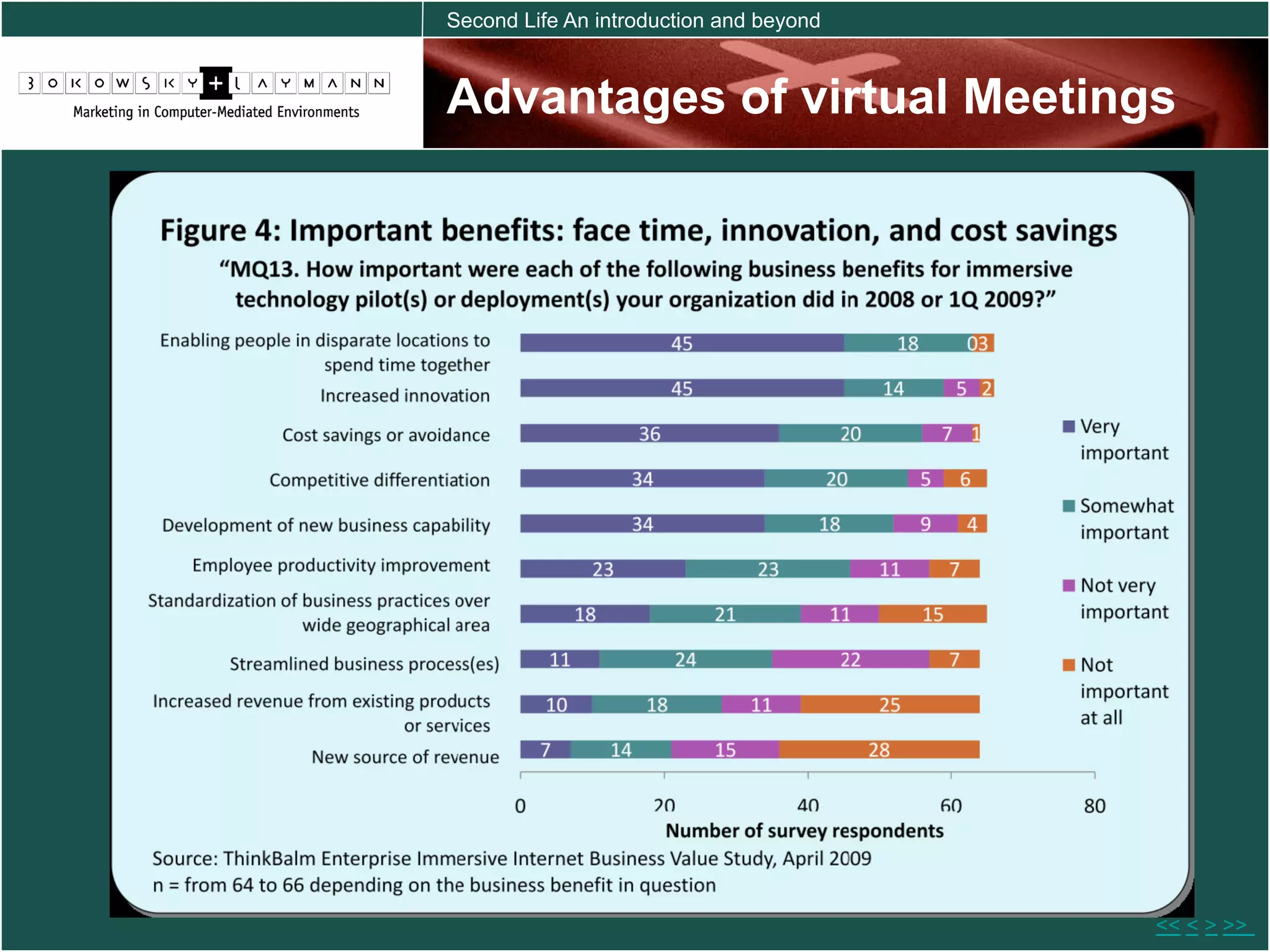 Second Life An introduction and beyond



Advantages of virtual Meetings




                                         << < > >>
 