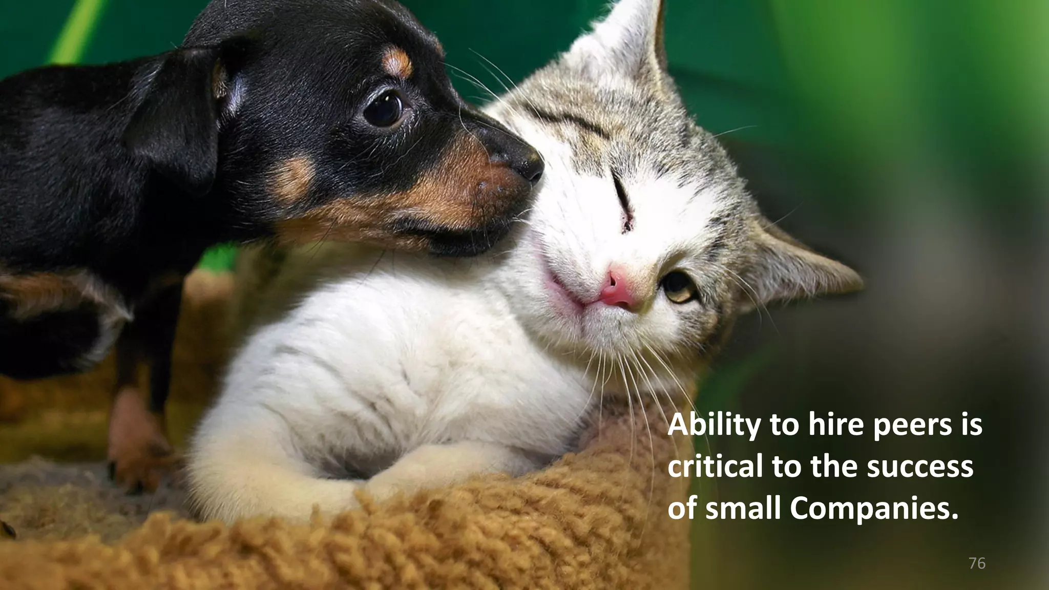 Ability to hire peers is
critical to the success
of small Companies.
76
 