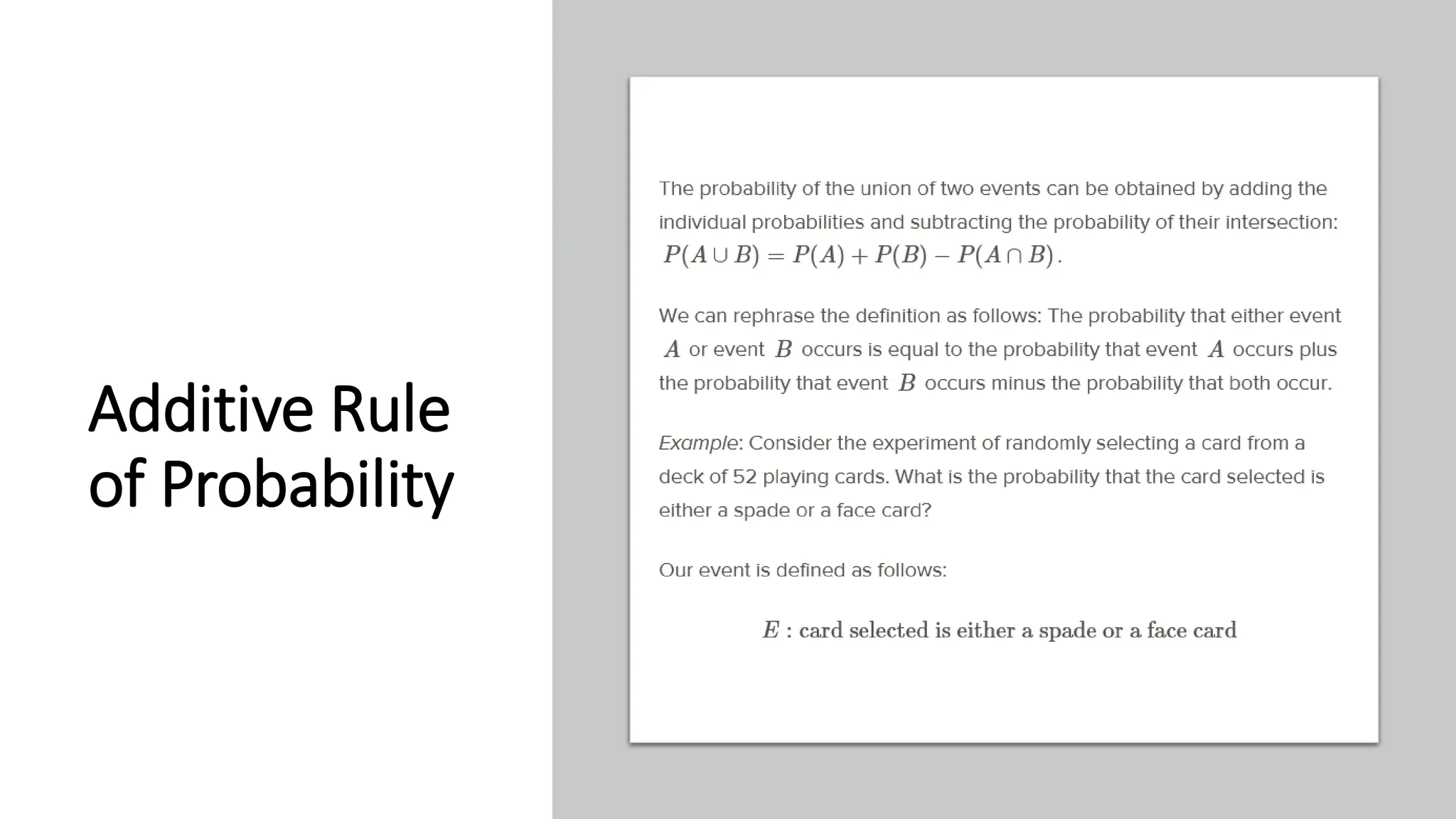 Additive Rule
of Probability
 
