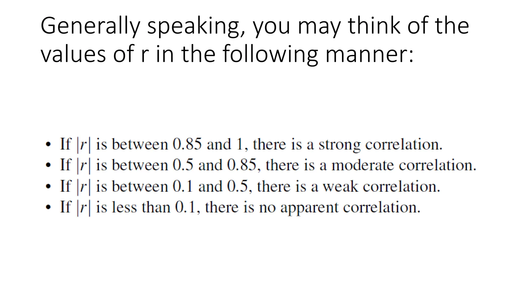 Generally speaking, you may think of the
values of r in the following manner:
 