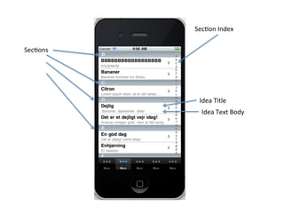 Sec2on	
  Index	
  

Sec2ons	
  




                Idea	
  Title	
  
                 Idea	
  Text	
  Body	
  	
  
 