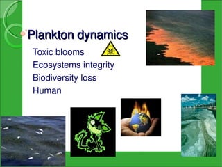Plankton dynamics
Toxic blooms
Ecosystems integrity
Biodiversity loss
Human
 
