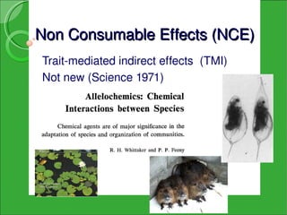 Non Consumable Effects (NCE)
Trait­mediated indirect effects  (TMI)
Not new (Science 1971)   
 