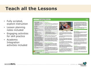 cfchildren.org
• Fully scripted,
explicit instruction
• Lesson planning
notes included
• Engaging activities
for skill practice
• Academic
Integration
activities included
Teach all the Lessons
 