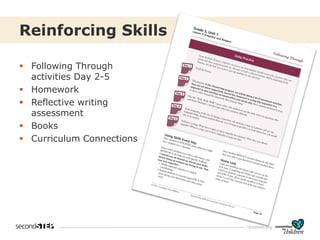 cfchildren.org
Reinforcing Skills
▪ Following Through
activities Day 2-5
▪ Homework
▪ Reflective writing
assessment
▪ Books
▪ Curriculum Connections
 