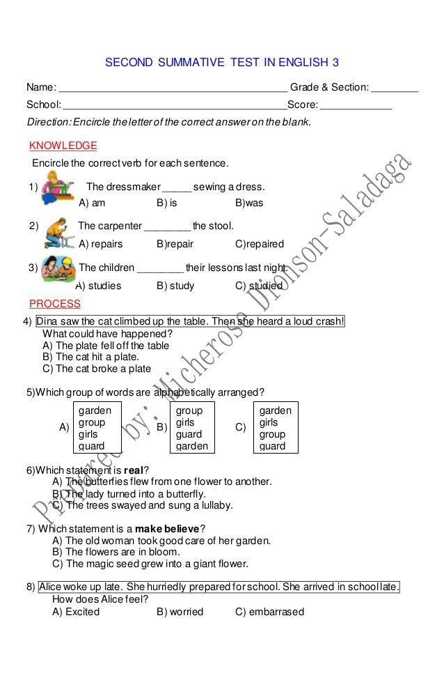 Second summative test in english 3