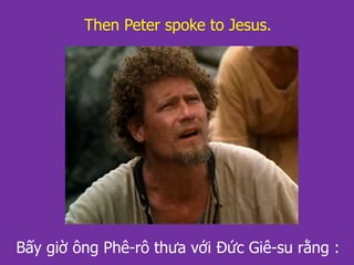 Bấy giờ ông Phê-rô thưa với Đức Giê-su rằng :
Then Peter spoke to Jesus.
 