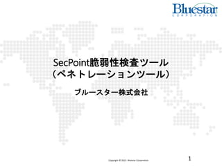SecPoint脆弱性検査ツール
（ペネトレーションツール）
ブルースター株式会社
Copyright © 2015 Bluestar Corporation. 1
 