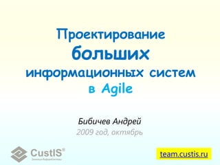 Проектирование
     больших
информационных систем
       в Agile

      Бибичев Андрей
      2009 год, октябрь

                          team.custis.ru
 