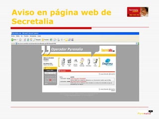 Aviso en página web de
Secretalia
 