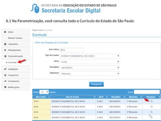 6.1 Na Parametrização, você consulta todo o Currículo do Estado de São Paulo:
45
 