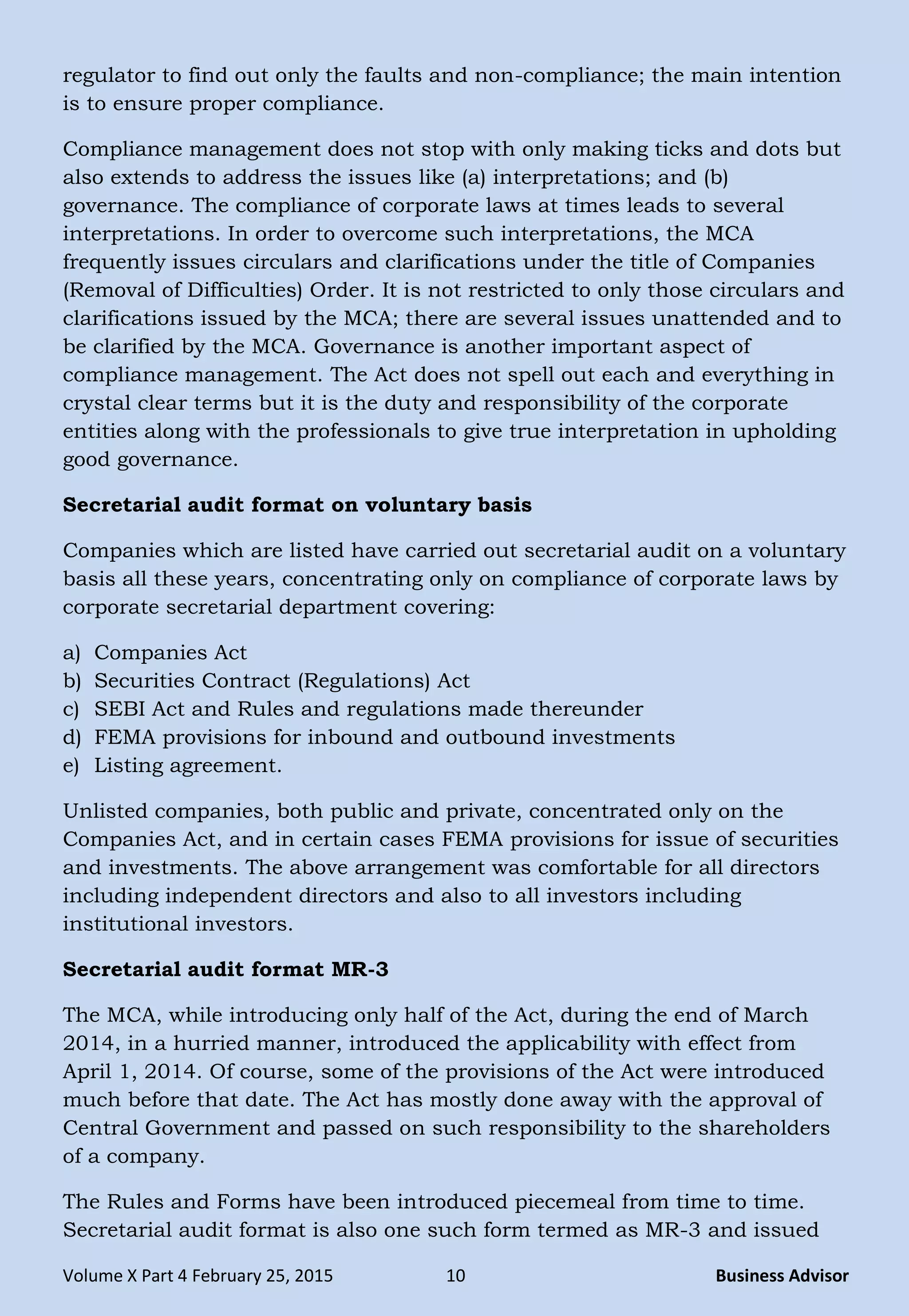 Secretarial audit - Urgent need for simplification of Form MR-3 (Part ...