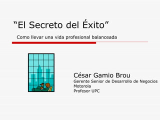 “ El Secreto del Éxito”   Como llevar una vida profesional balanceada César Gamio Brou Gerente Senior de Desarrollo de Negocios Motorola Profesor UPC 