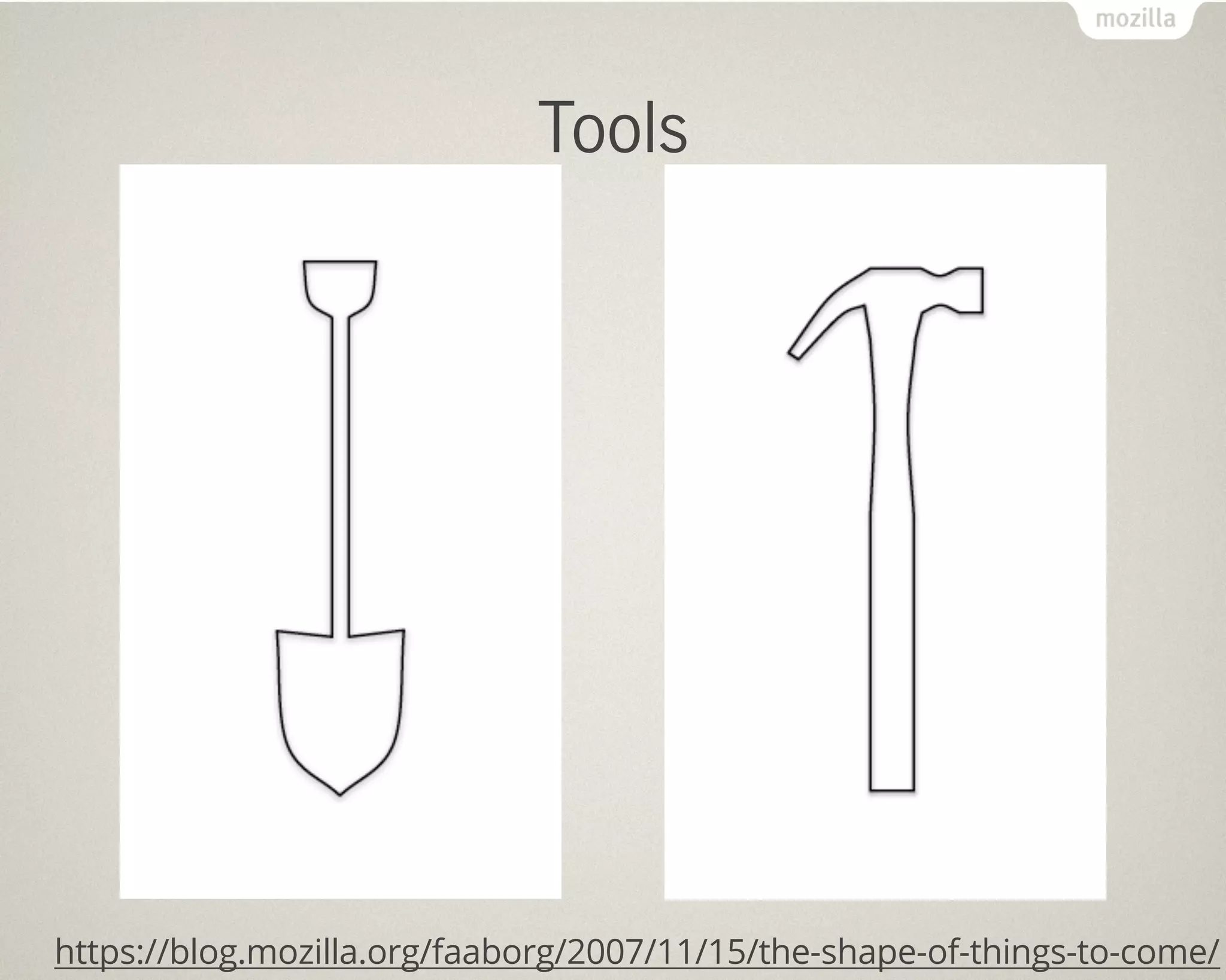 Tools




https://blog.mozilla.org/faaborg/2007/11/15/the-shape-of-things-to-come/
 