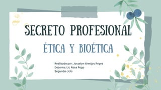 Secreto profesional
ética y bioética
Realizado por: Josselyn Armijos Reyes
Docente: Lic Rosa Pogo
Segundo ciclo
 