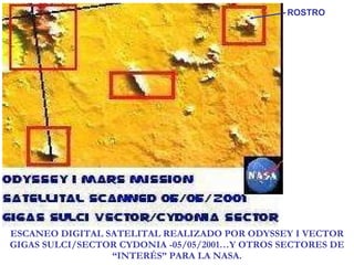ESCANEO DIGITAL SATELITAL REALIZADO POR ODYSSEY I VECTOR GIGAS SULCI/SECTOR CYDONIA -05/05/2001…Y OTROS SECTORES DE “INTERÉS” PARA LA NASA. ROSTRO 