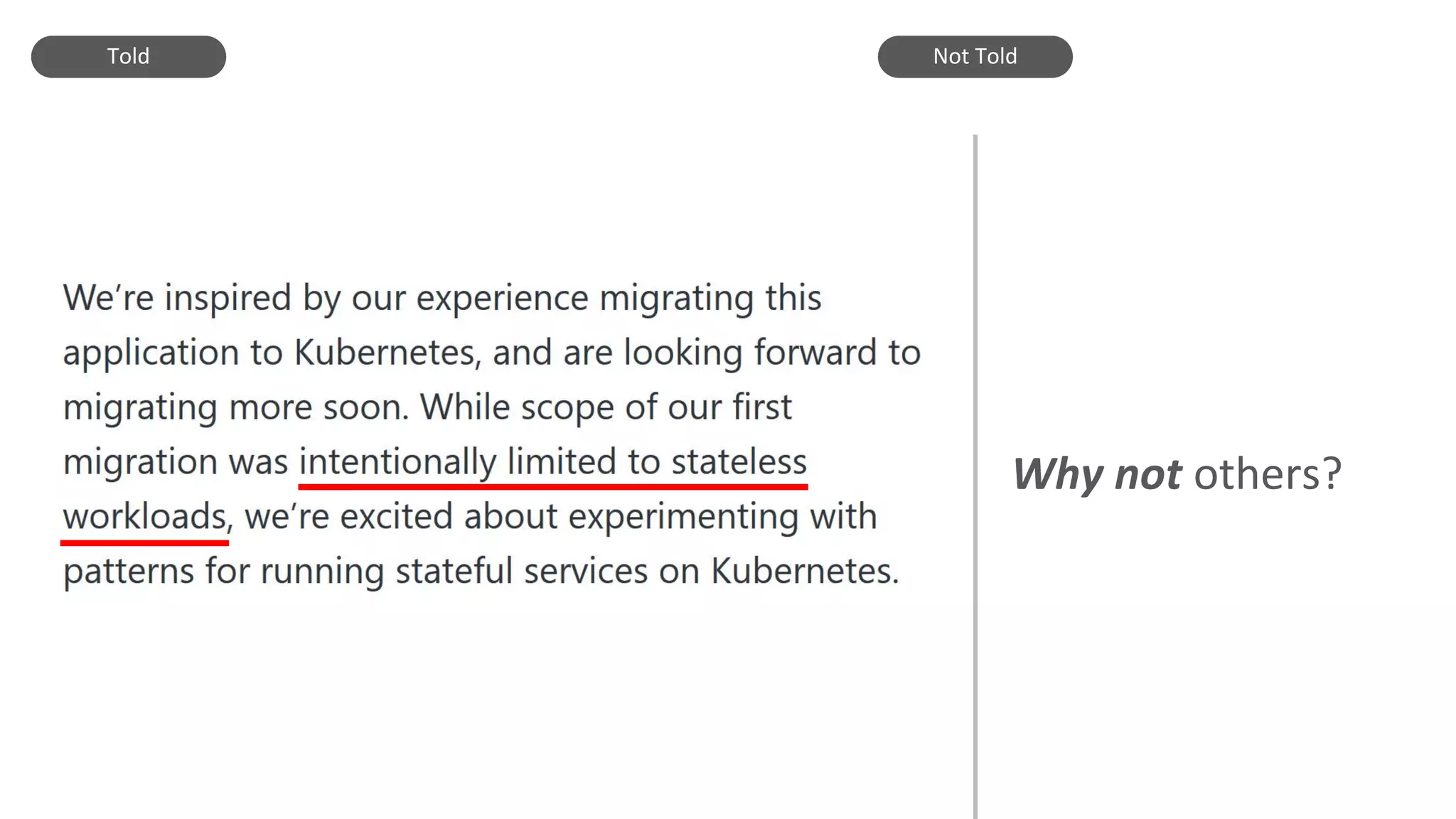 Told Not Told
Why not others?
 