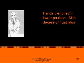 Hands clenched in
             lower position : Mild
             degree of frustration




Secrets of Body Language      ...