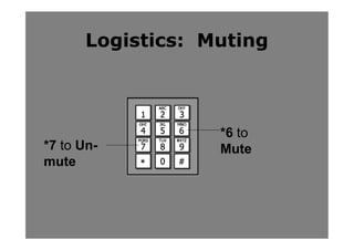 Logistics: Muting



                  *6 to
*7 to Un-         Mute
mute