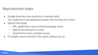 Secrets of Google VRP by: Krzysztof Kotowicz, Google Security Team