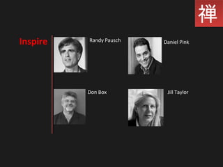 禅禅
Inspire Randy Pausch Daniel Pink
Don Box Jill Taylor
 