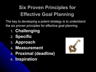 Six Proven Principles for  Effective Goal Planning   <ul><li>The key to developing a potent strategy is to understand </li...