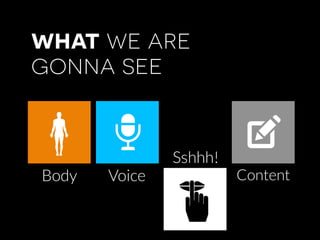 what we are
gonna see
Body Voice Content
Sshhh!
by Sotiris Baratsas
 