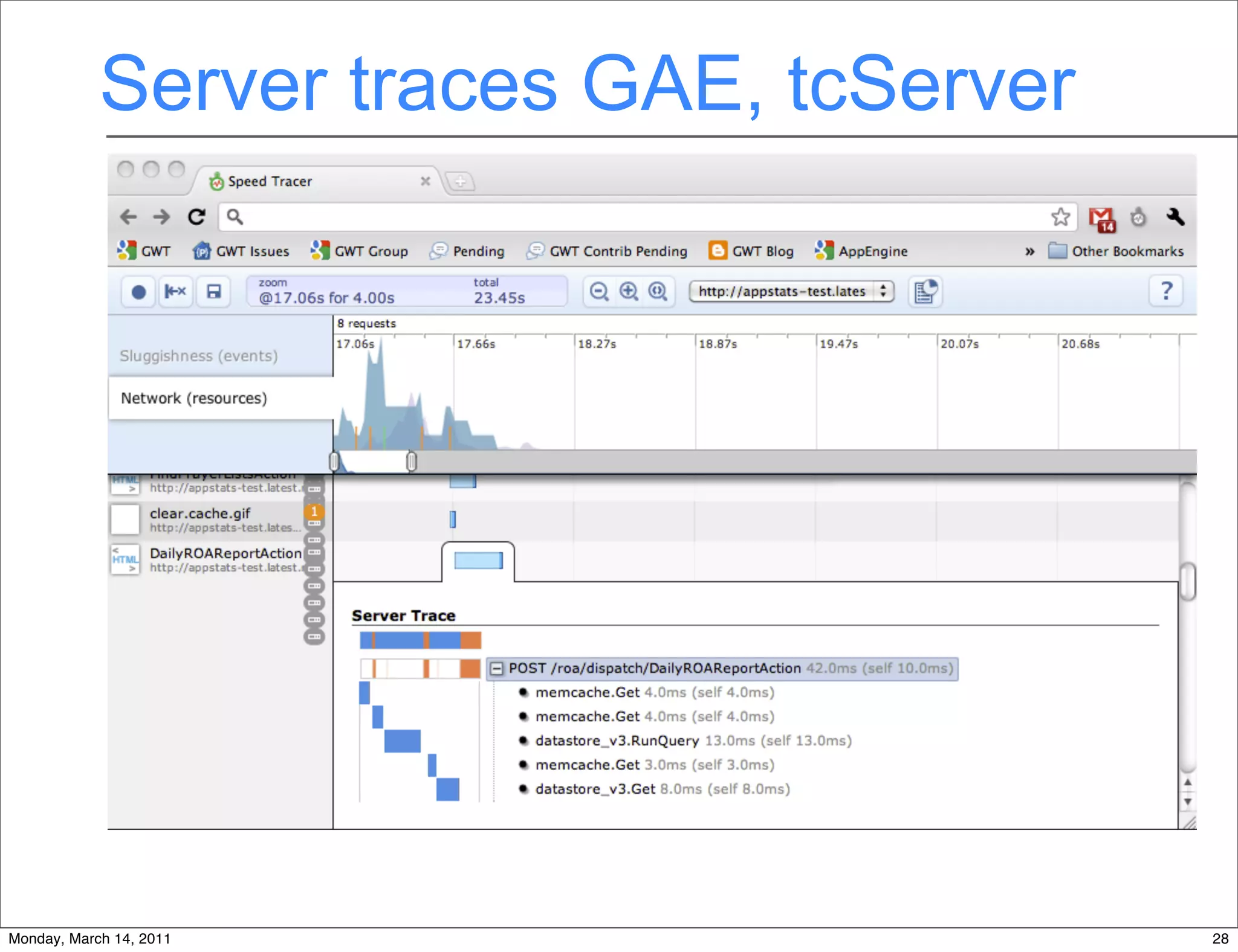 Server traces GAE, tcServer




Monday, March 14, 2011                    28
 