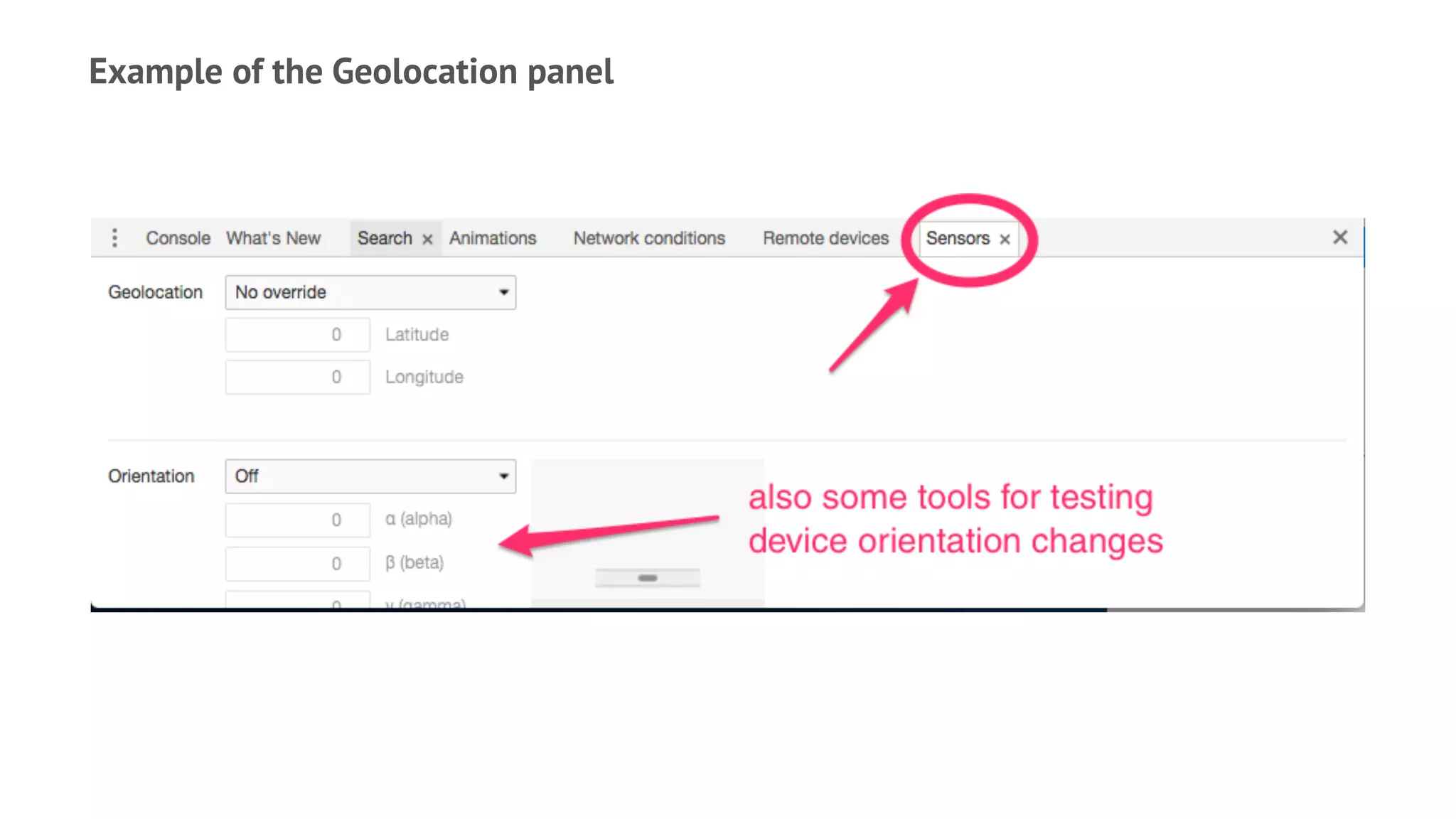 Example of the Geolocation panel
 