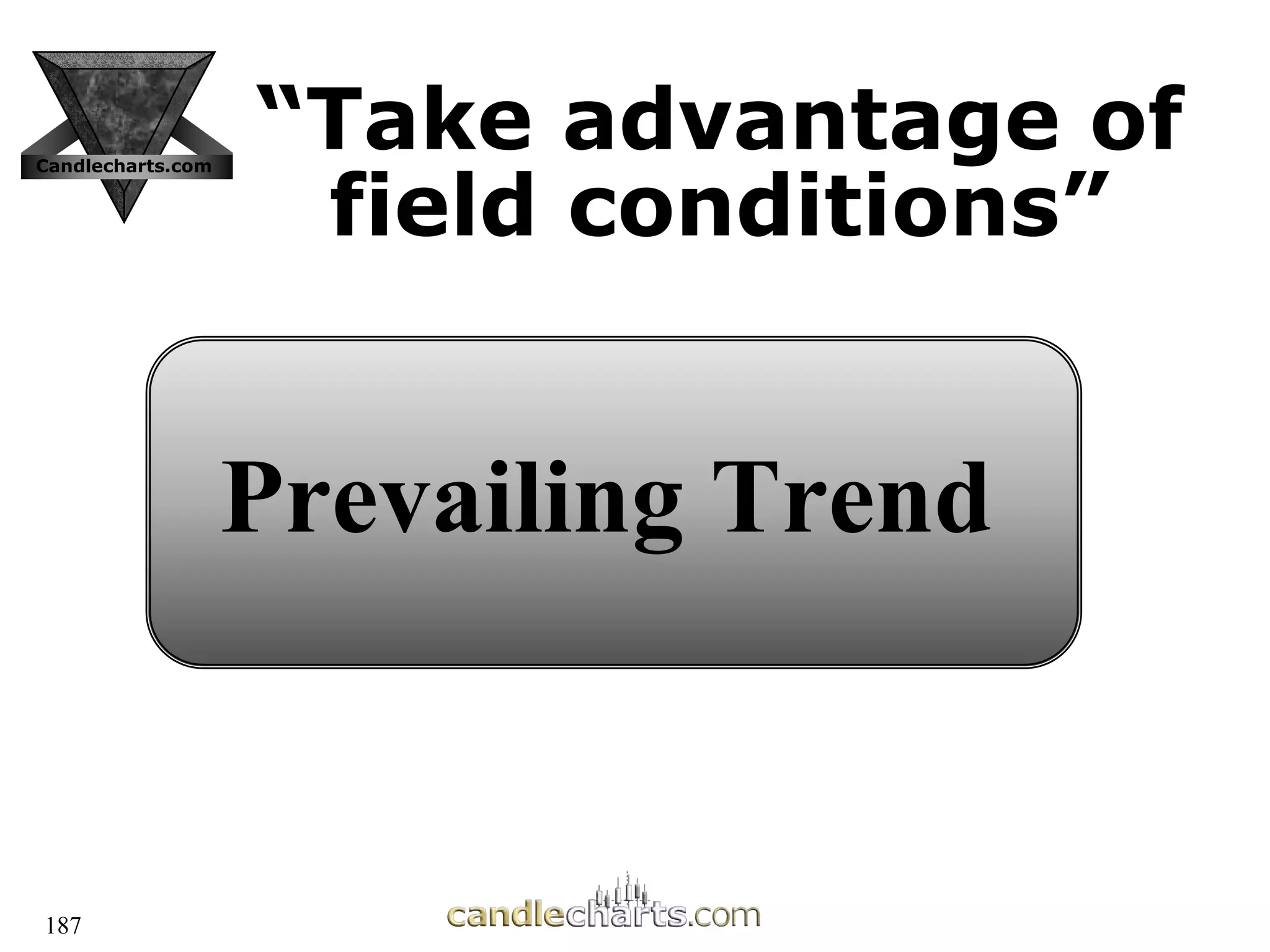 “
“Take advantage of
Take advantage of
field conditions”
field conditions”
Candlecharts.com
Prevailing Trend
187
 