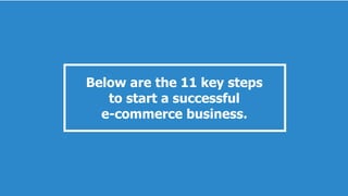 Below are the 11 key steps
to start a successful
e-commerce business.
 