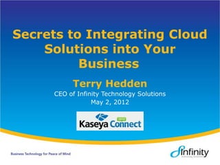 Secrets to Integrating Cloud
    Solutions into Your
          Business
          Terry Hedden
     CEO of Infinity Technology Solutions
                 May 2, 2012
 