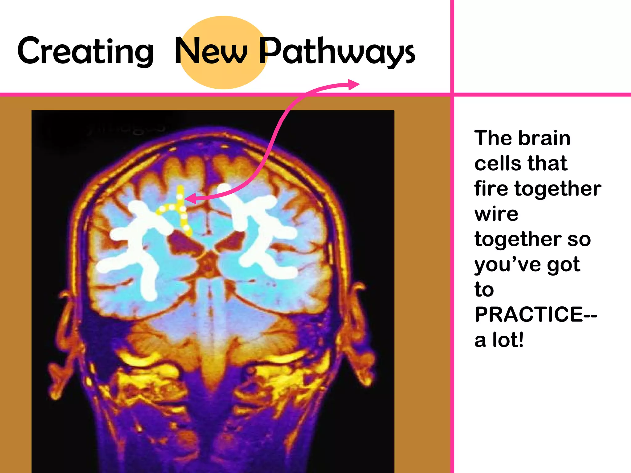 Creating  New Pathways The brain cells that fire together wire together so you’ve got to PRACTICE--a lot! 