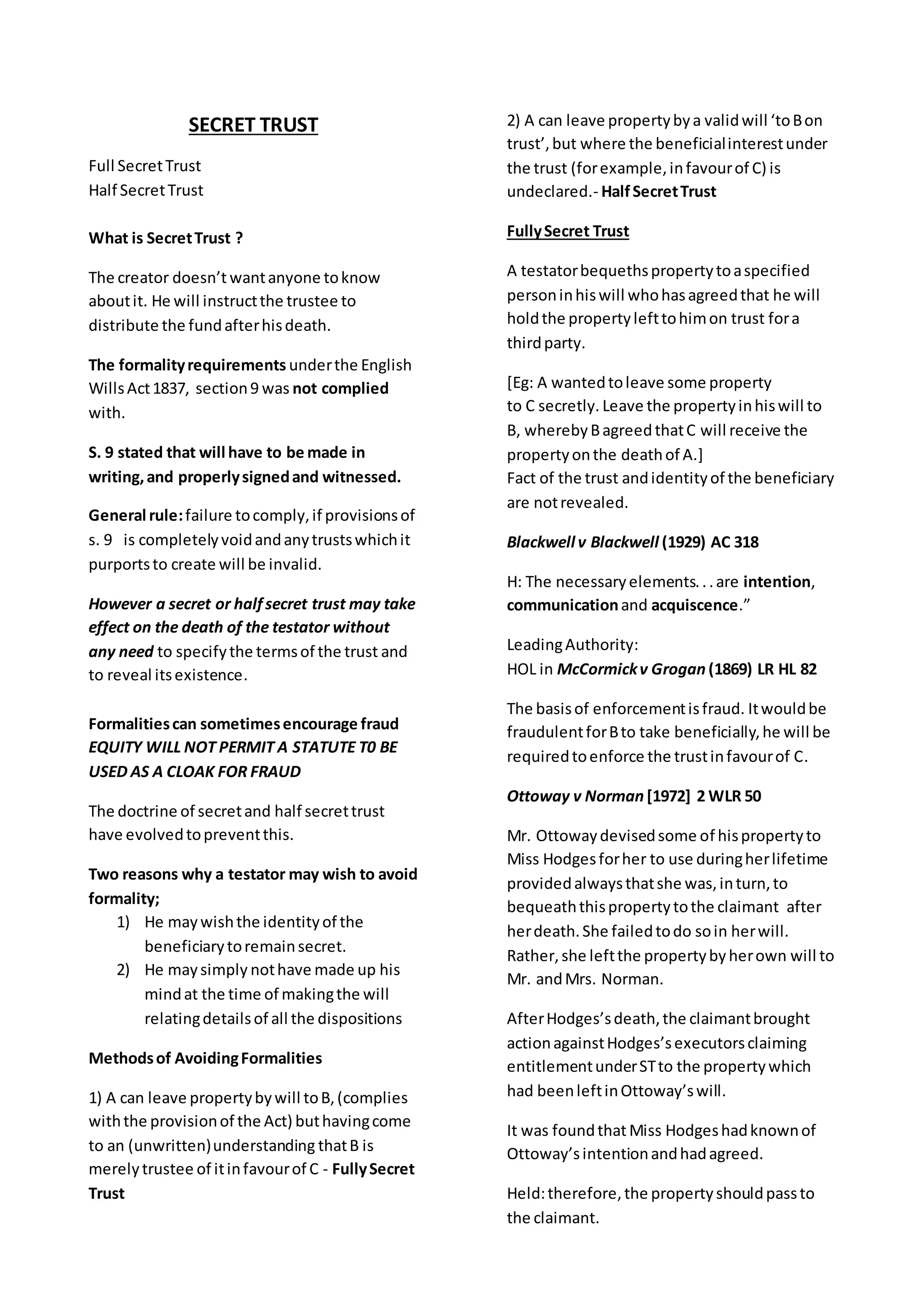 Secret Trust short Notes PDF Secret Trust short Notes PDF