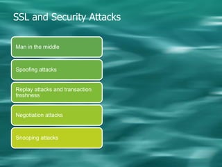 Secure ProtocolsHow to communicate securely:SSL – “the web security protocols”IPSEC – “the IP layer security protocol”SMIME – “the email security protocol”SET – “credit card transaction security protocol”S-HTTP – “Secure Hypertext Transfer Protocol”Others …
