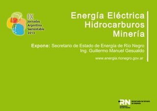 Energía Eléctrica
Hidrocarburos
Minería
Expone: Secretario de Estado de Energía de Río Negro
Ing. Guillermo Manuel Gesualdo
www.energia.rionegro.gov.ar
 