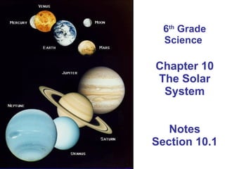 6 th  Grade Science  Chapter 10 The Solar System Notes Section 10.1 