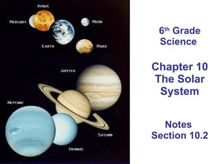 6 th  Grade Science  Chapter 10 The Solar System Notes  Section 10.2 