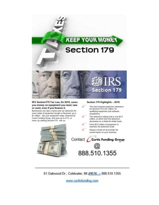 Sect 179 update -- SAVE $$$ on your taxes for equipment